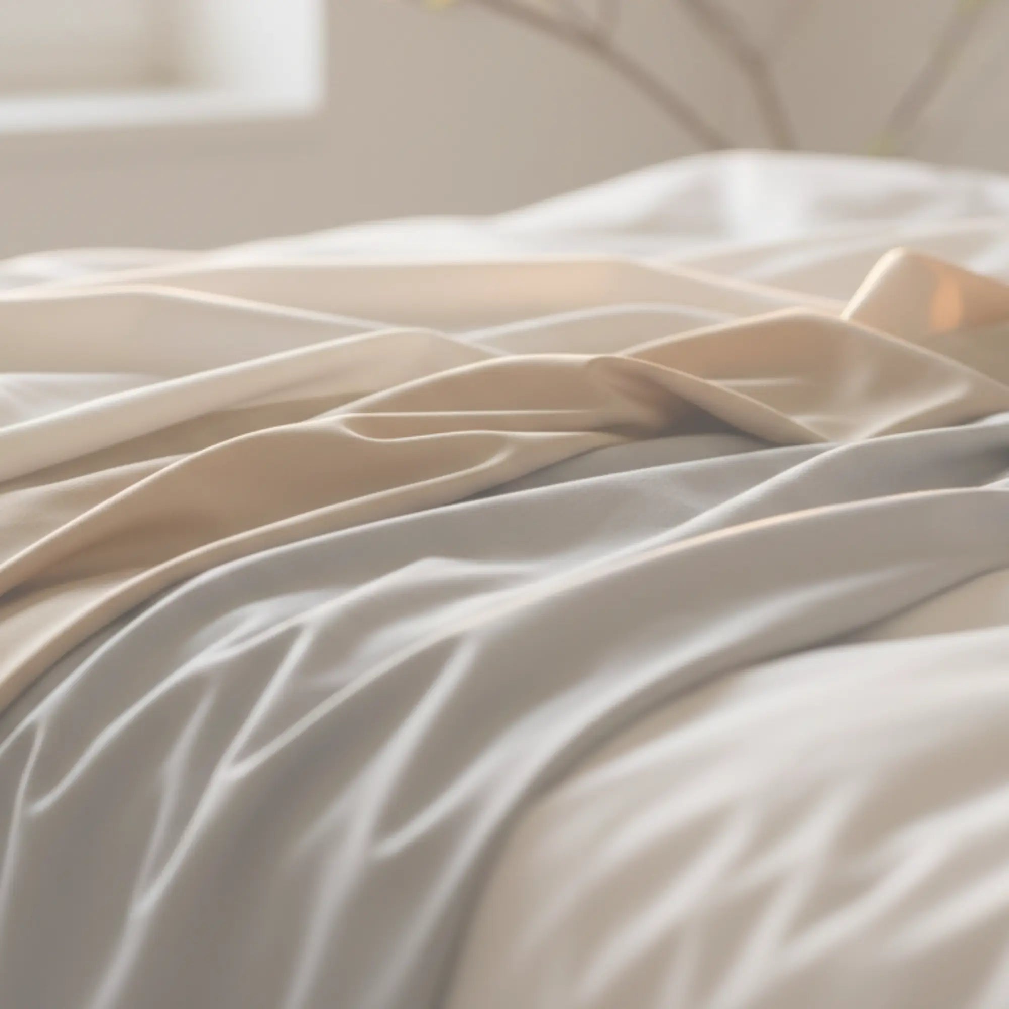 Linge de lit aux plis souples et respirants, illustrant le confort nocturne de matières naturelles comme la soie et le TENCEL™ Lyocell.