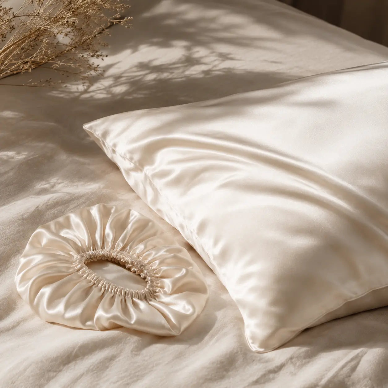 Bonnet de soie et taie d'oreiller en soie naturelle comparés pour protéger les cheveux pendant le sommeil.