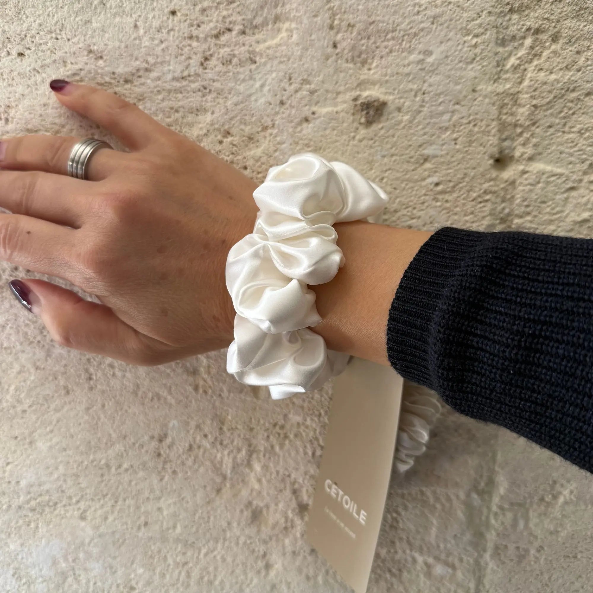 Duo chouchou en soie naturelle couleur blanc pur - Maison CÉTOILE