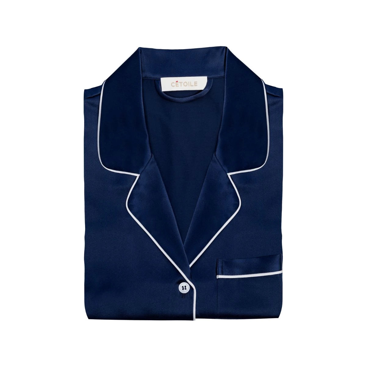 Chemise de nuit en soie naturelle couleur bleu nuit avec col classique - Maison CÉTOILE