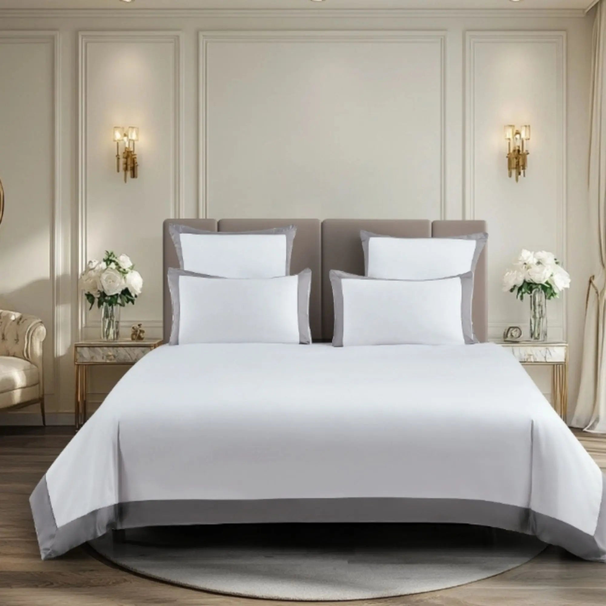 Parure de lit en TENCEL™ Lyocell Gris Horizon, douce et respirante, finition haut de gamme avec liseré gris doux élégant - Maison CÉTOILE