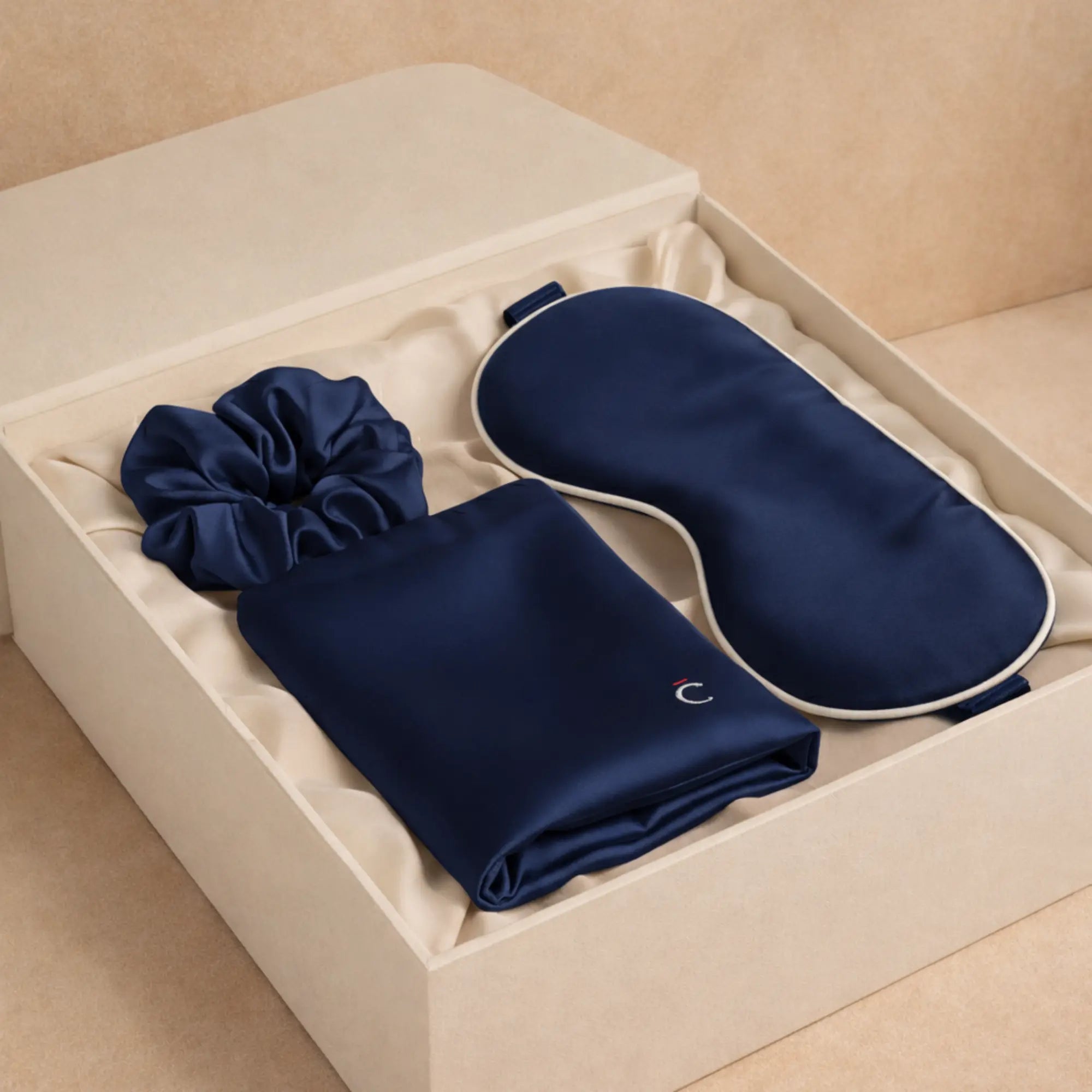 Pack Nuit Heure Bleue - Taie + Masque + Chouchou en soie 22 momme