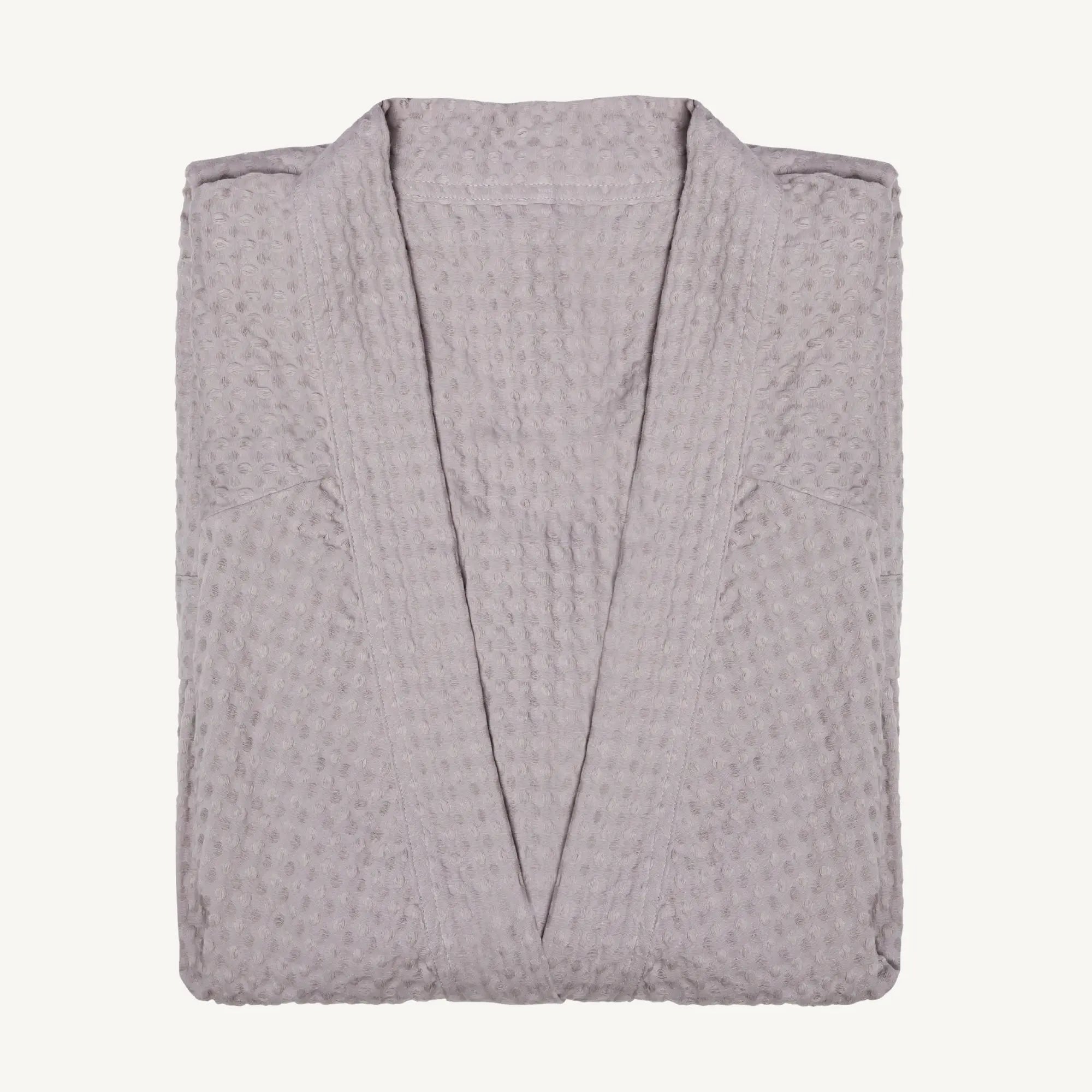 Peignoir Waffle en coton gaufré nid d’abeille Gris Perle plié