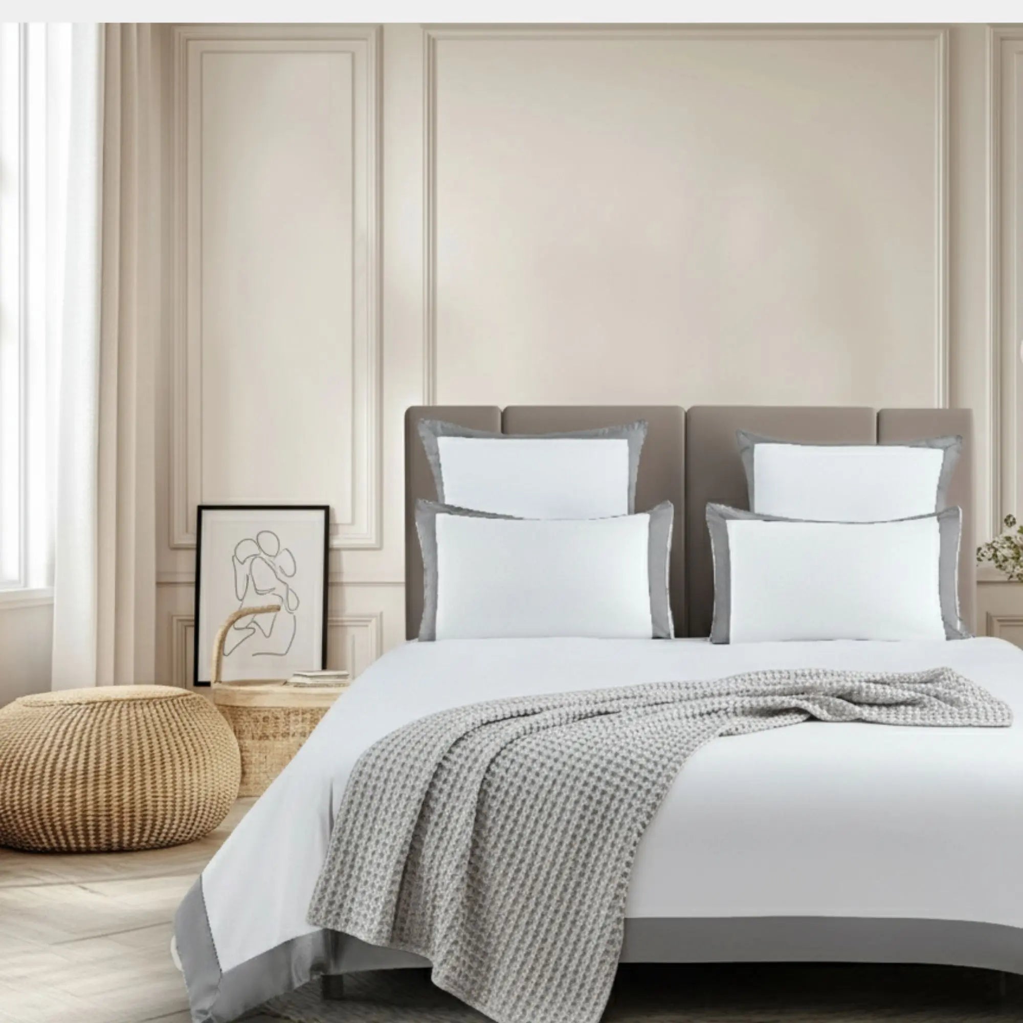 plaid gaufré en bambou et coton couleur gris perle - Maison CÉTOILE