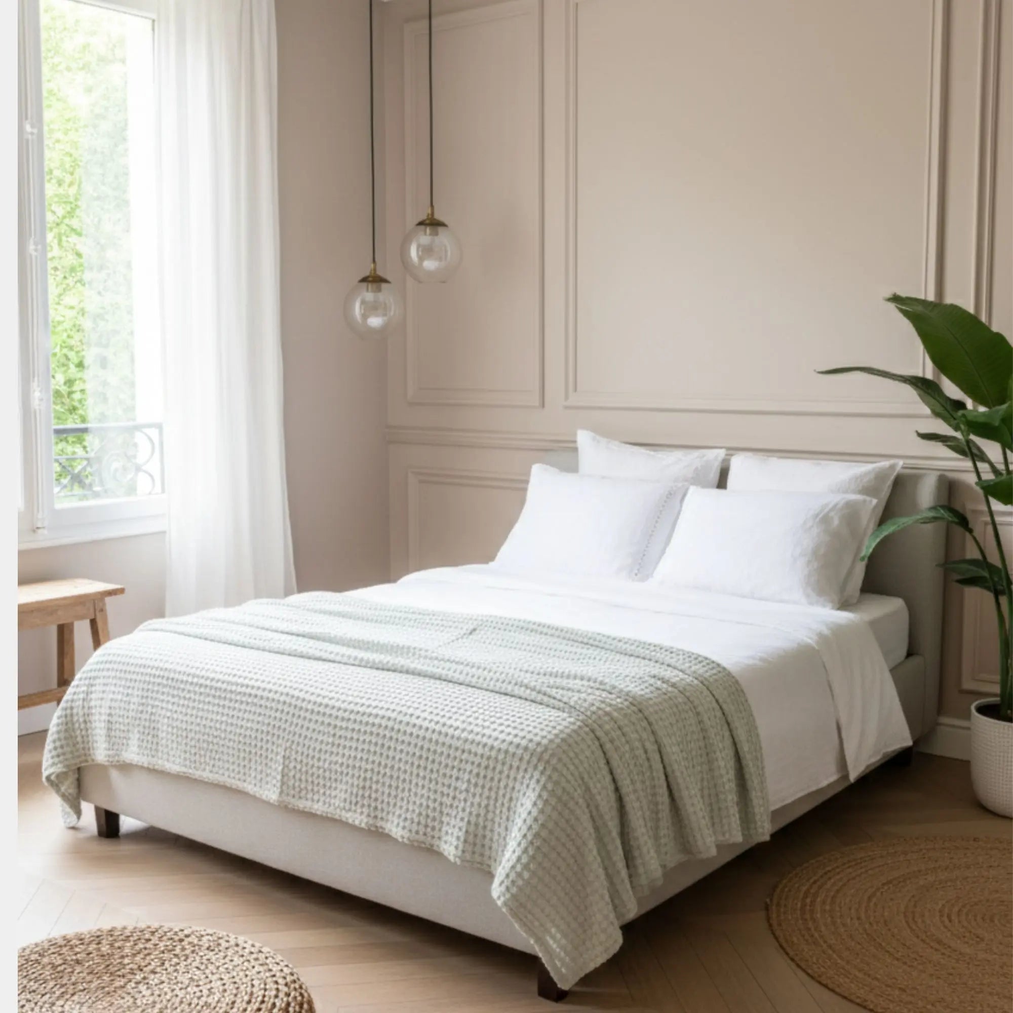 plaid gaufré en bambou et coton couleur gris perle - Maison CÉTOILE