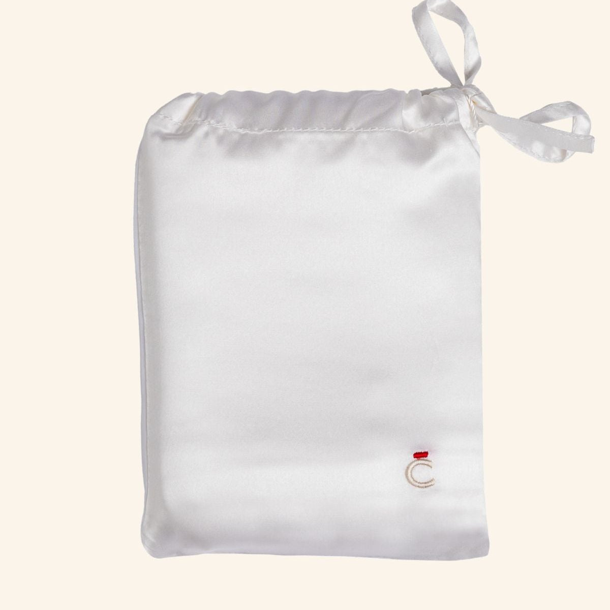 Pochon brodé premium taie Complice soie et coton blanc