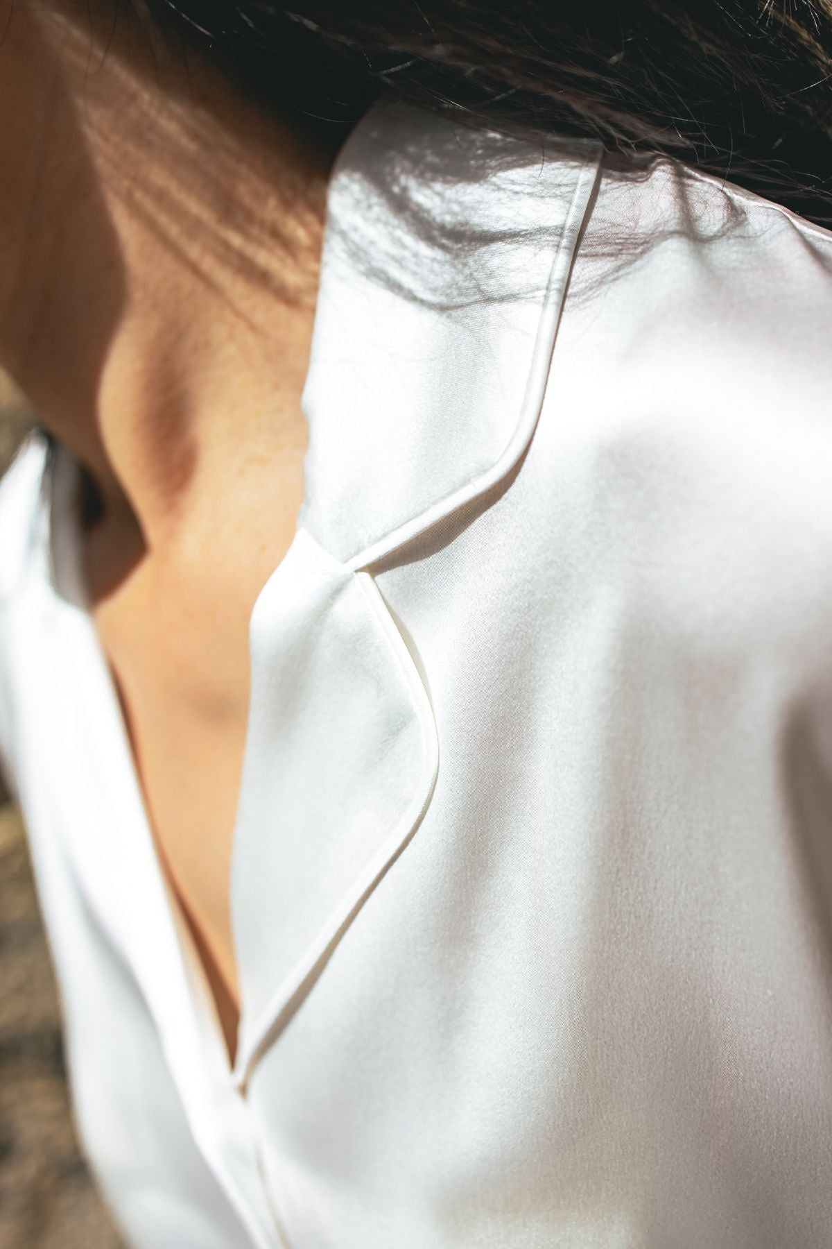 pyjama femme en soie blanche col classic - Maison CÉTOILE