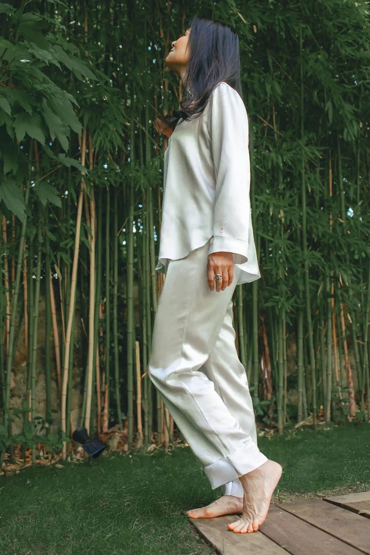 Ensemble Pyjama femme en soie blanche intemporel - Maison CÉTOILE