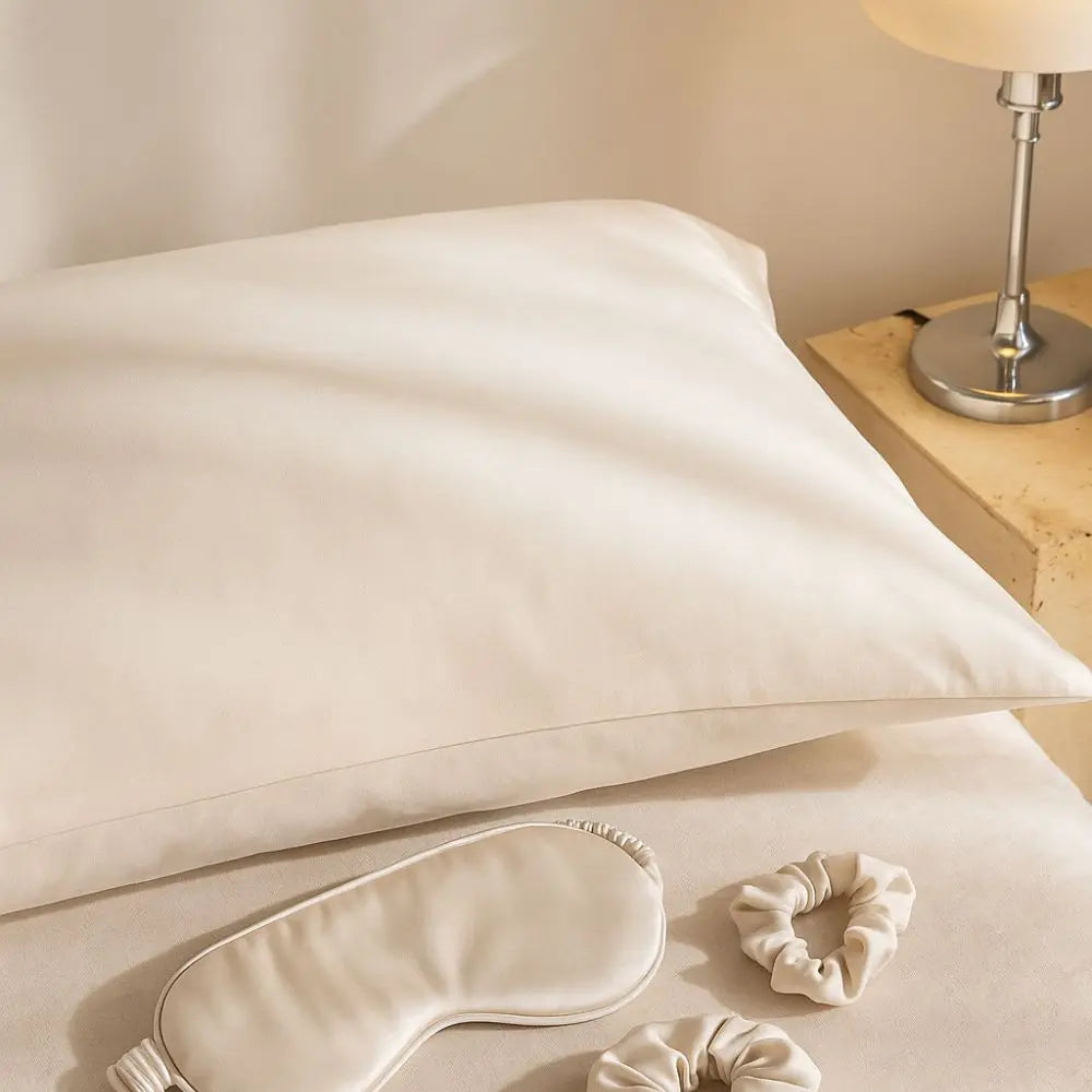 taie d'oreiller en soie de mûrier couleur beige, doux et élégant