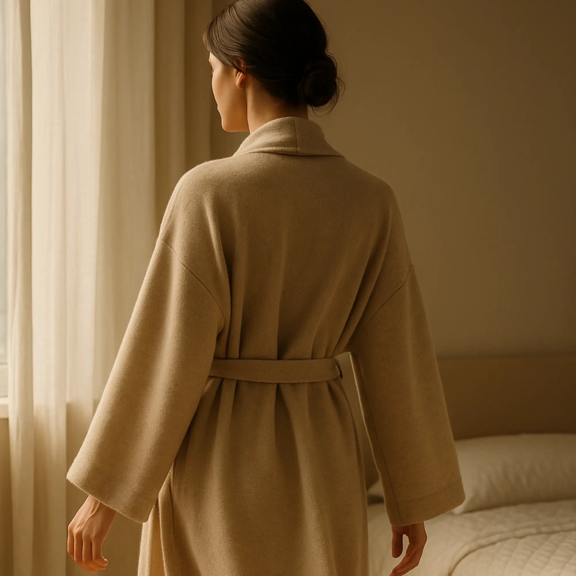 Kimono en cachemire biologique couleur beige ivoire - Maison CÉTOILE