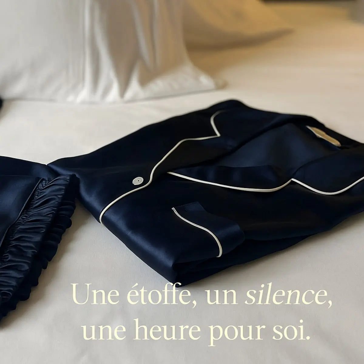 pyjama femme en soie natuelle bleu nuit intemporel - Maison CÉTOILE