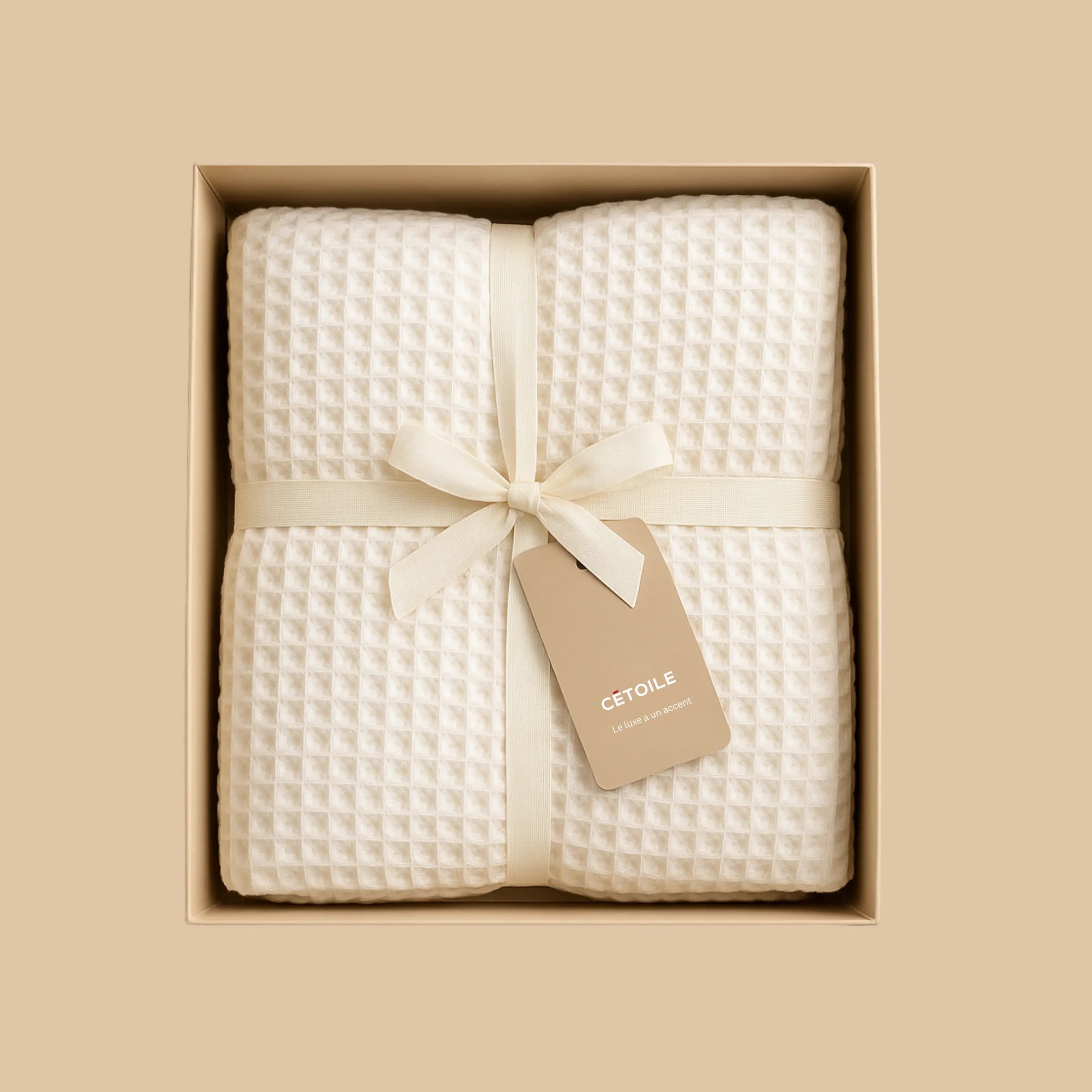 Couverture du lit en waffle nid d'abeille couleur blanc pur - Maison CÉTOILE