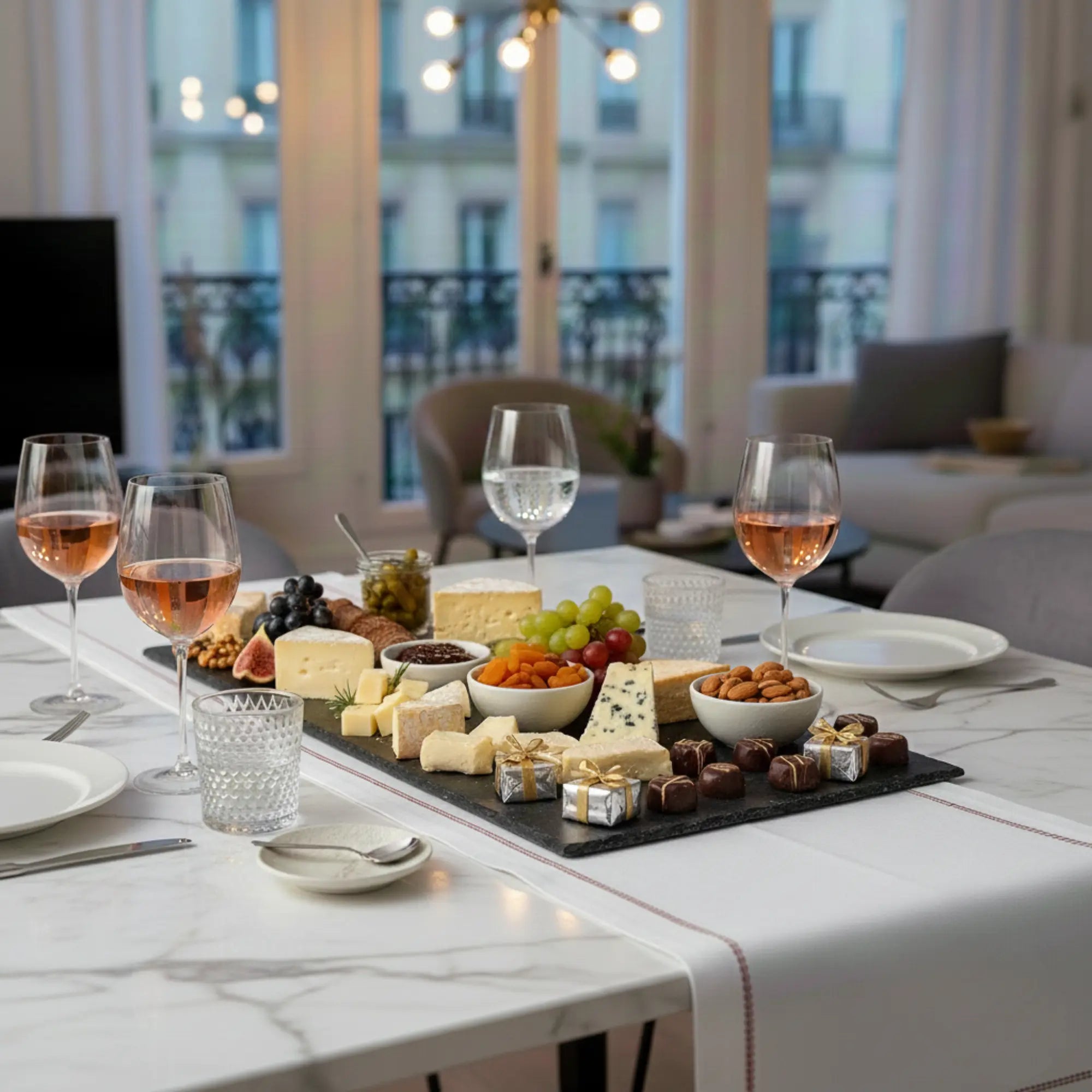 Chemin de table — Lin lavé Français (Jour échelle & ginkgo)