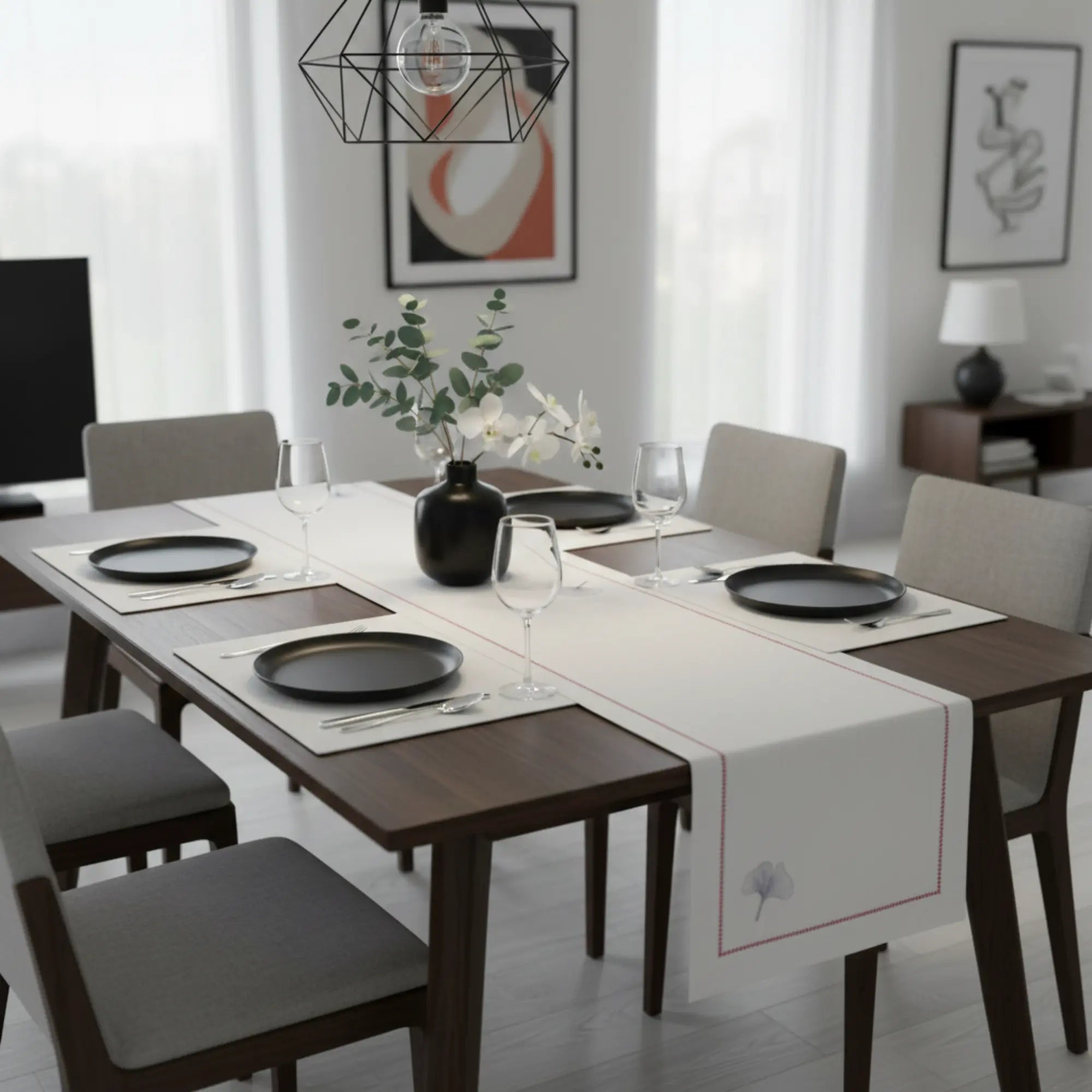 Chemin de table — Lin lavé Français (Jour échelle & ginkgo)