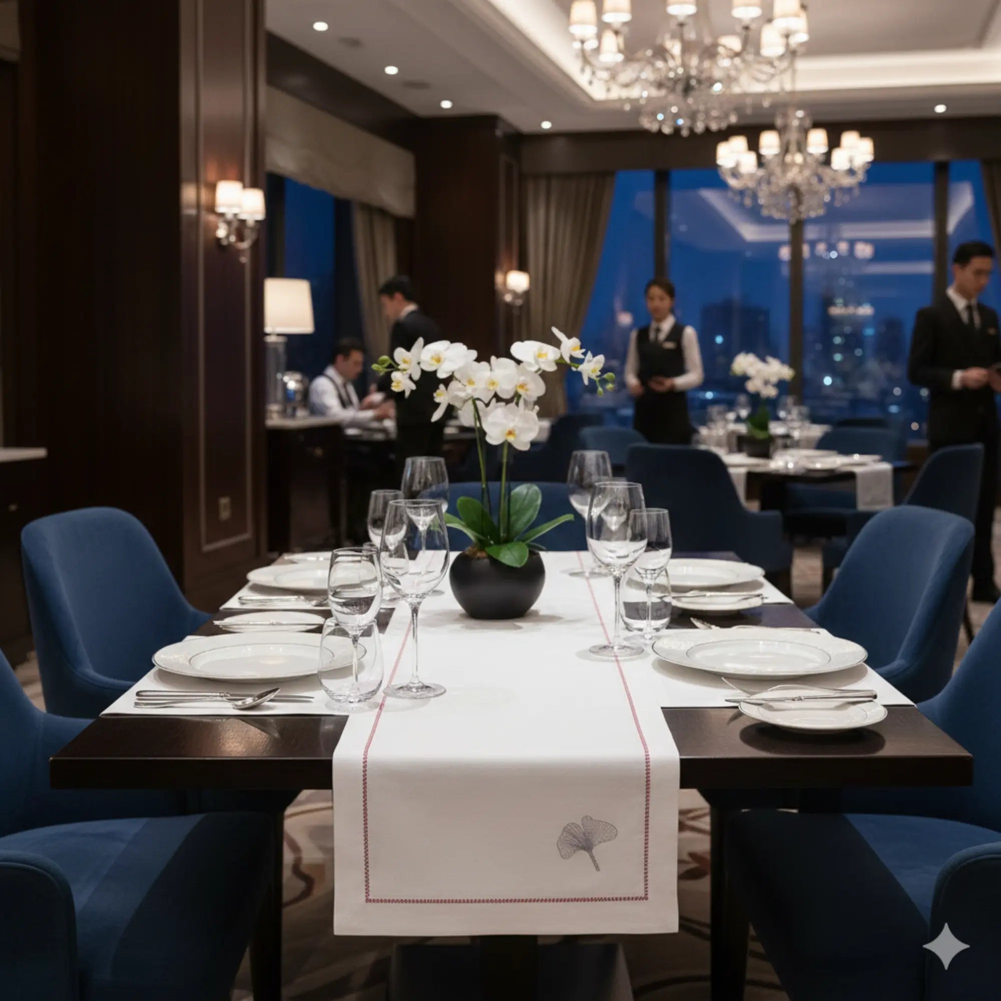 Chemin de table — Lin lavé Français (Jour échelle & ginkgo)