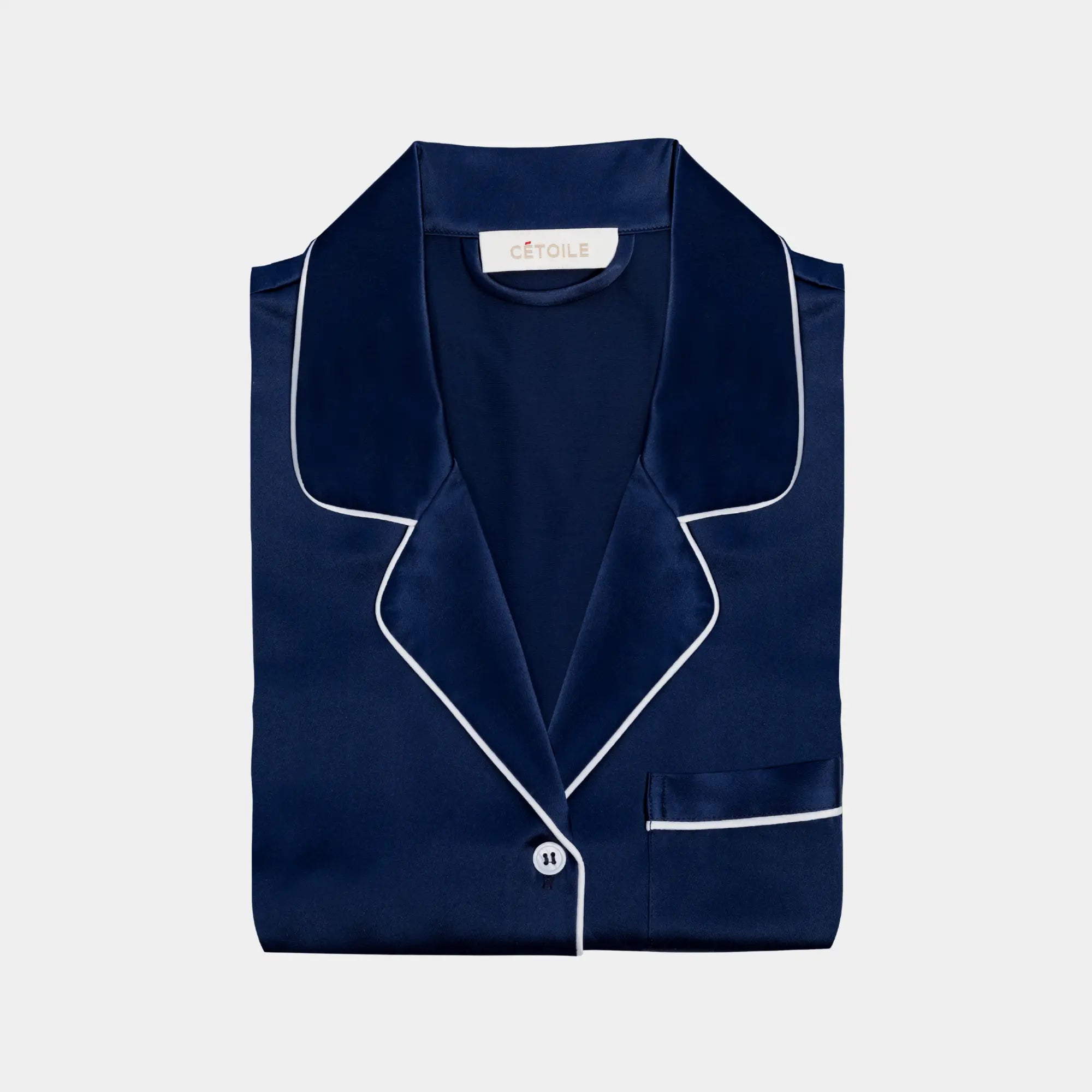 Ensemble de pyjama en soie 22 momme couleur bleu nuit élégant intemporel - Maison CÉTOILE
