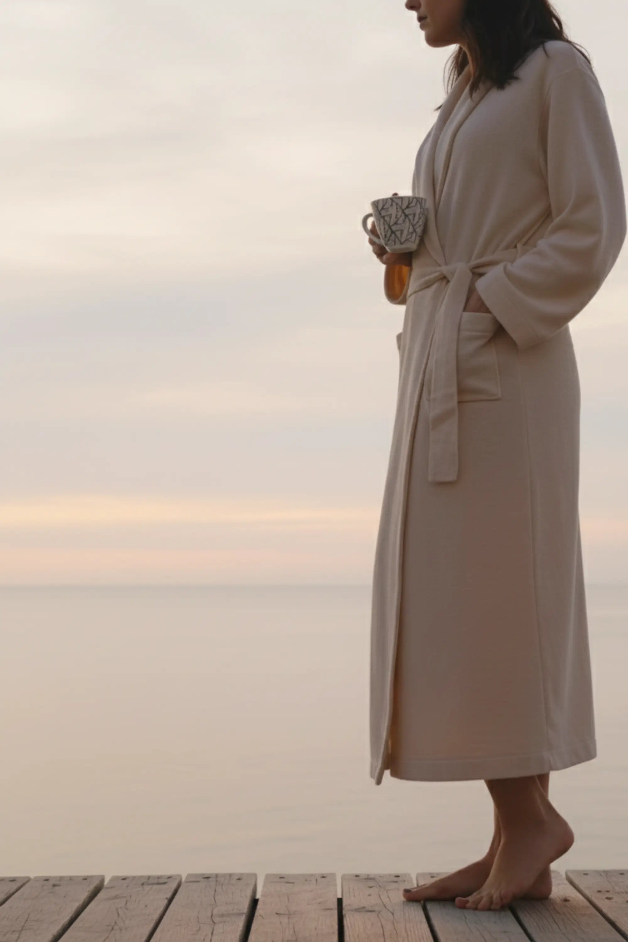 Peignoirs femme en cachemire couleur ivoire, doux et élégant- Maison CÉTOILE