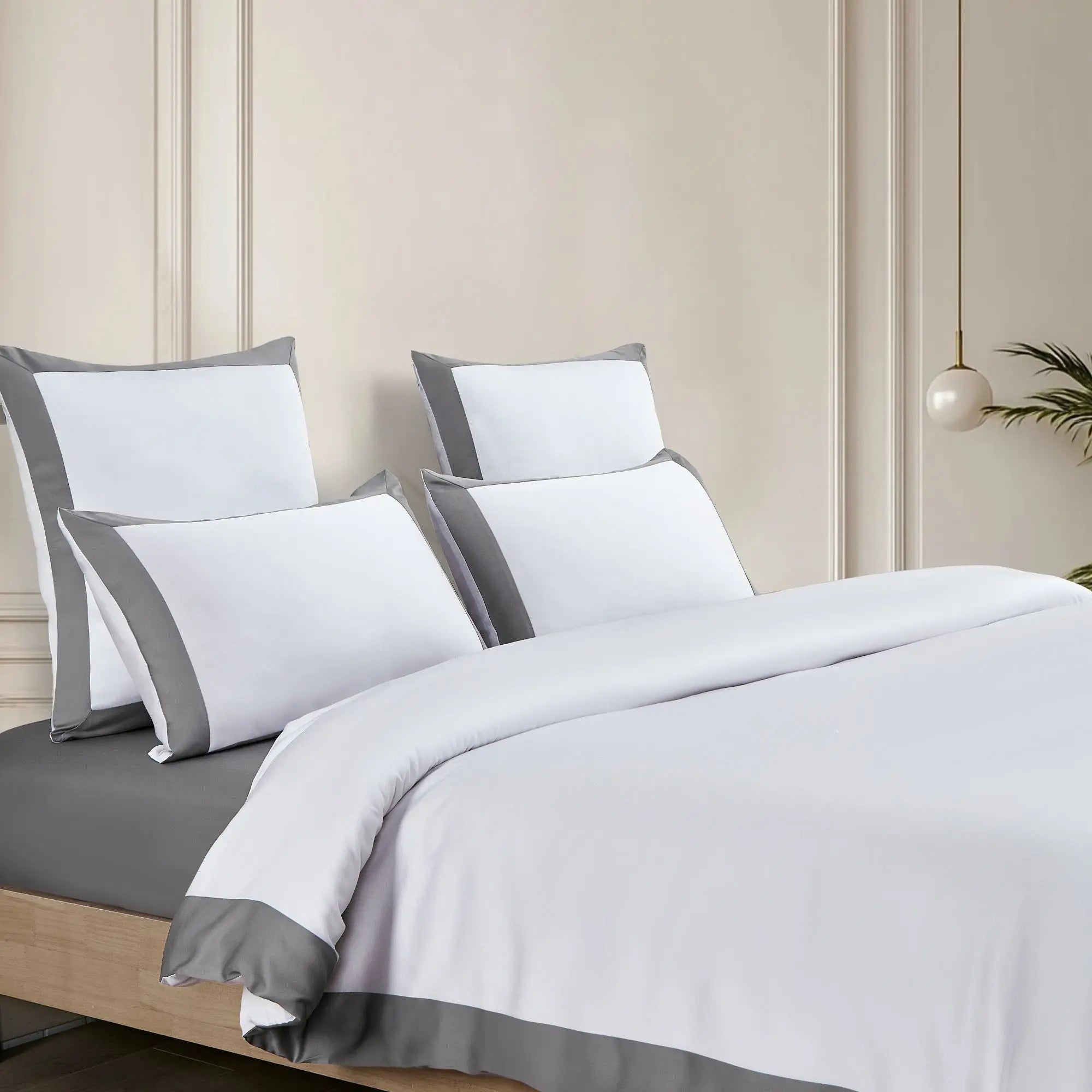 Parure de lit en TENCEL™ Lyocell Gris Horizon, douce et respirante, finition haut de gamme avec liseré gris doux élégant - Maison CÉTOILE