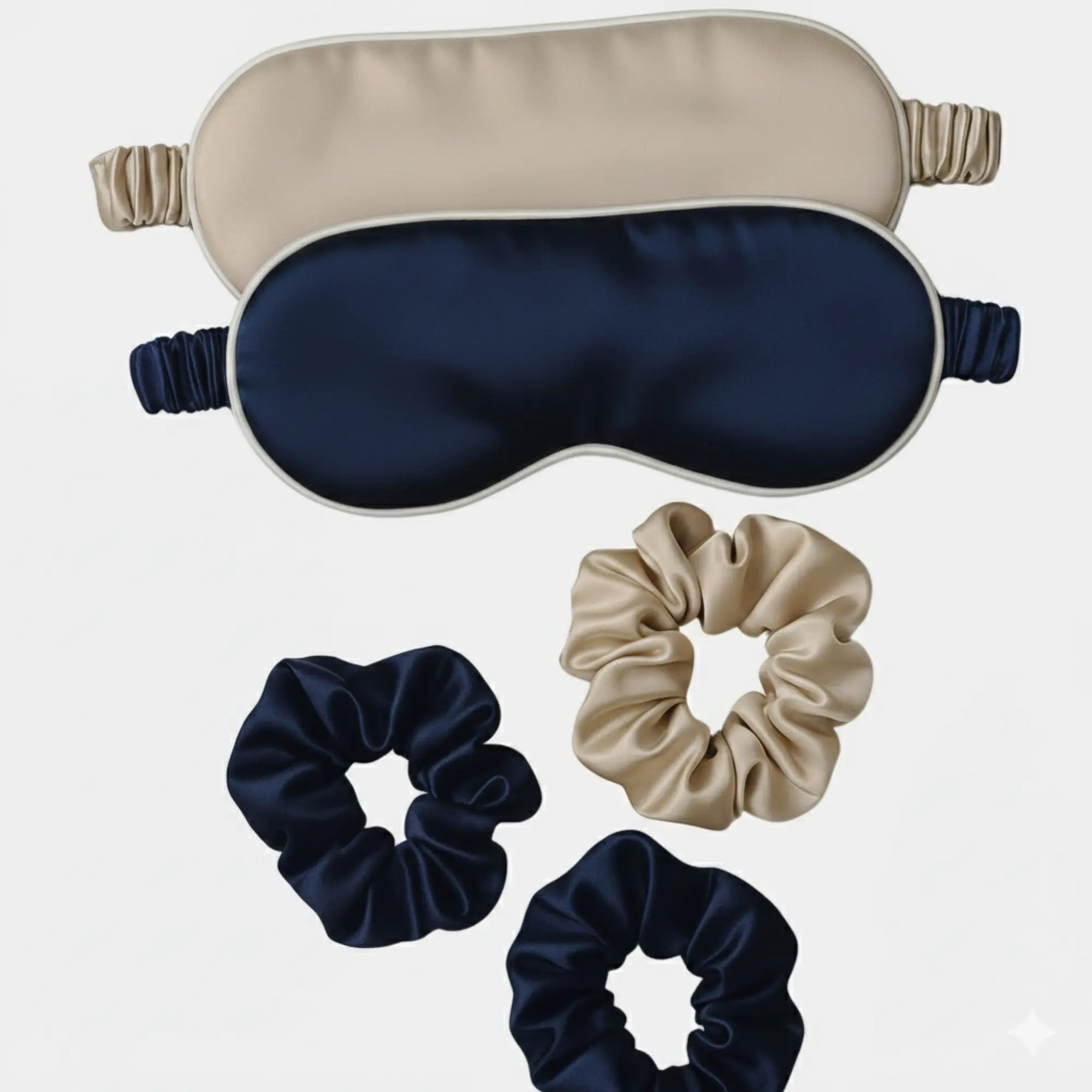 pack chouchou et masque de nuit en soie naturelle beige ou bleu nuit - Maison CÉTOILE