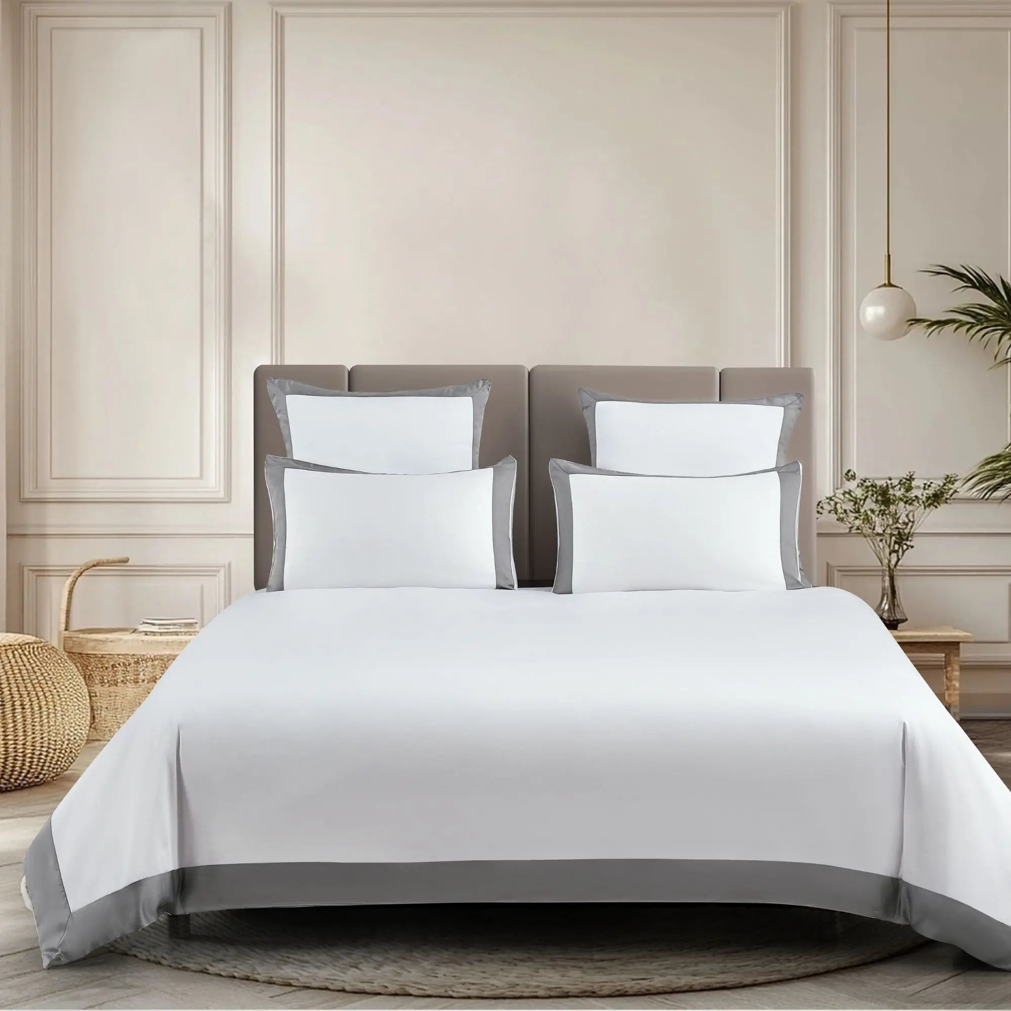 Parure de lit en TENCEL™ Lyocell Gris Horizon, douce et respirante, finition haut de gamme avec liseré gris doux élégant - Maison CÉTOILE