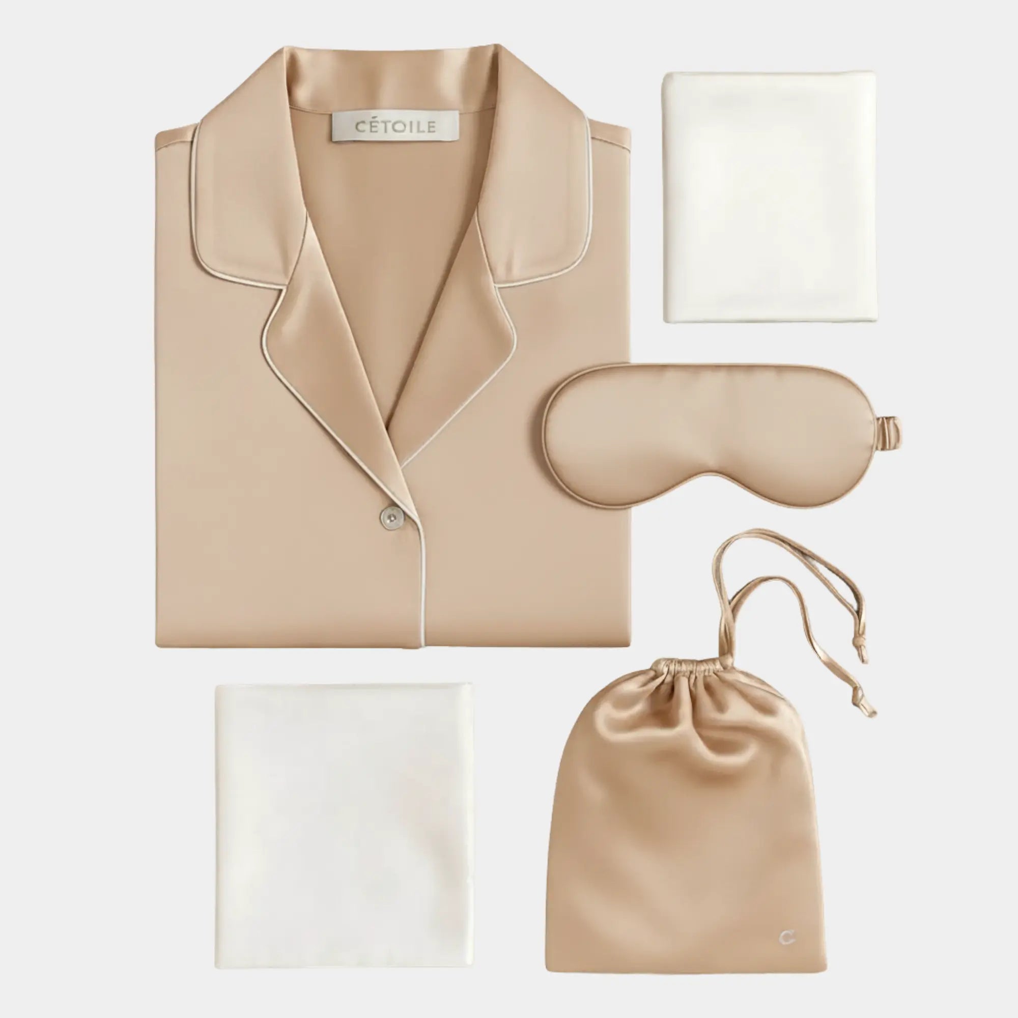 coffret pyjama en soie couleur beige champagne - Maison CÉTOILE