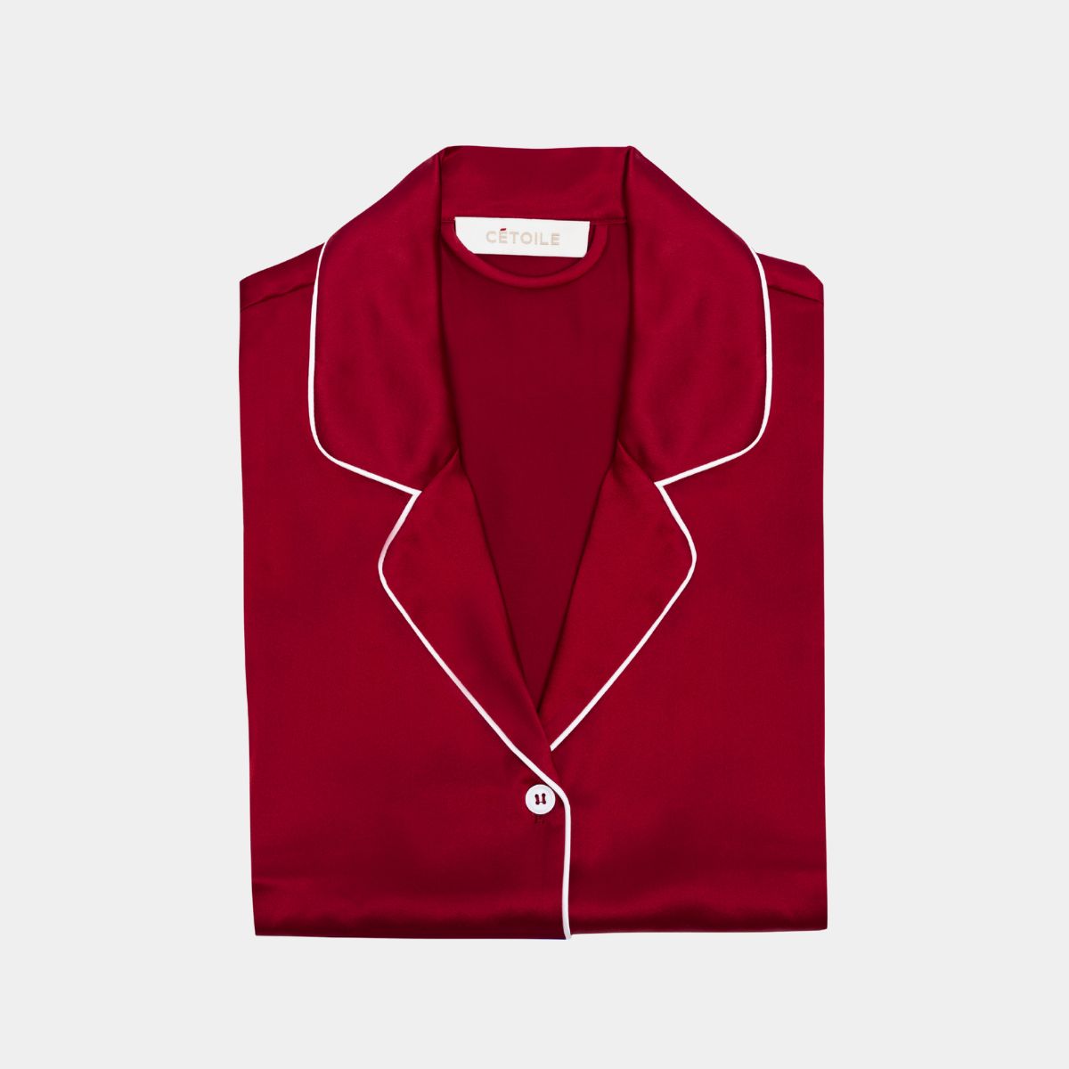Chemise de nuit en soie naturelle couleur rouge profond avec col classique - Maison CÉTOILE