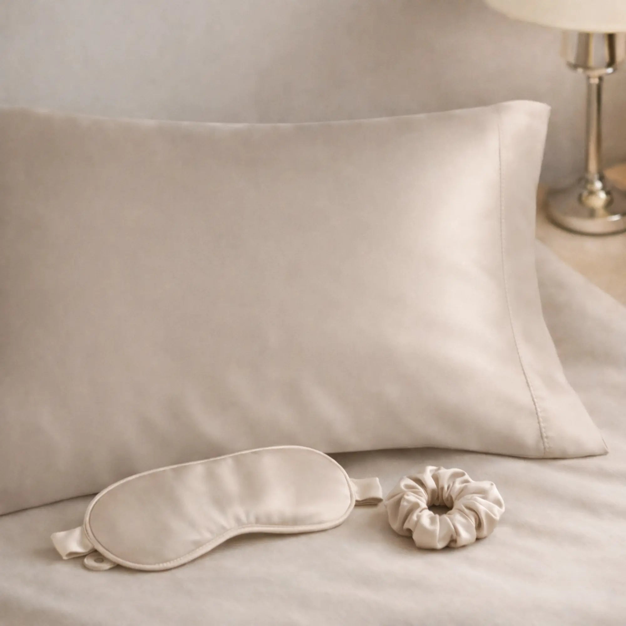 Complice — Silk &amp; cotton satin pillowcase, soft beige